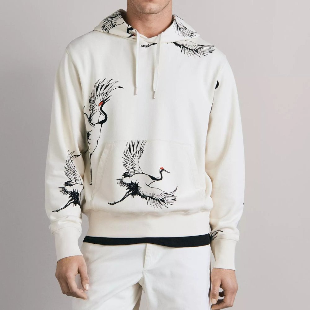 rag & bone Men's Crane Cotton Graphic Sweatshirt Hoodie, Light Dove